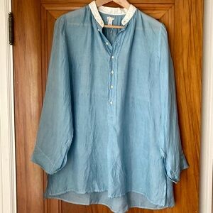 Dosa / Silk Tunic blouse  in Dusty Blue with White Collar